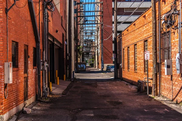 Een Steegje Met Rode Bakstenen Gebouwen Amarillo Texas Usa — Stockfoto