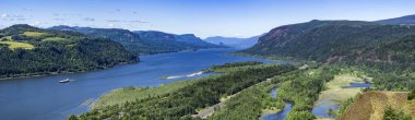 Panoramic overlook view of the Columbia River gorge from the Vista House, Oregon, USA. clipart