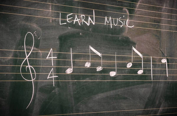 Випадкові Музичні Ноти Написані Білою Крейдою Дошці Вивчайте Або Навчайте — стокове фото