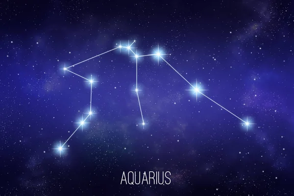 レタリングと星空の背景に Aquarius 干支星座 — ストック写真