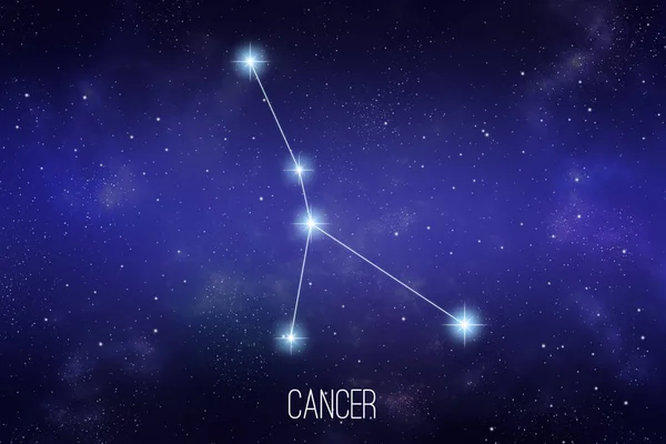 Cancer zodiac constellation on a starry space background with lettering