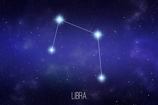 Libra Zodiak Gwiazdozbiór na gwiaździste tło kosmiczne z napisu — Zdjęcie stockowe