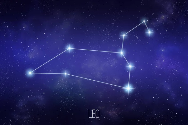 Leo zodiac constellation on a starry space background. Astronomy or astrology illustration. — Stock Photo, Image