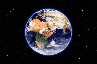 derin bir uzay arka planda Planet Earth 3D render. Yüzey doku ve bulutlar NASA tarafından döşenmiş harita.
