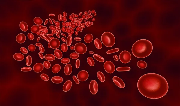 Veel rode bloedcellen of lichaampjes stroomt. Geneeskunde en biologie 3D renderen illustratie. — Stockfoto