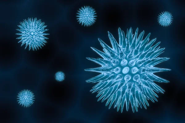 Gloeiende blauwe generieke virus Cell 3D renderen. Medische en biologie concept illustratie — Stockfoto
