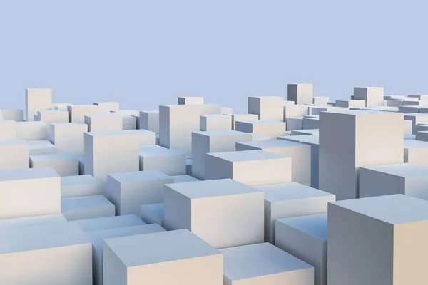 Abstracte witte balken of kubussen illustratie. Geometrie of architectuur of skyline conceptuele wallpaper of achtergrond met Kopieer ruimte. 3D renderen illustratie. — Stockfoto