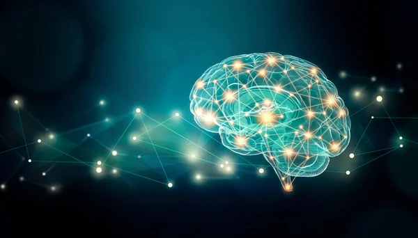 Menselijke hersenen Connexions illustratie met abstracte achtergrond en plexus lijnen netwerk en kopieer ruimte. Cerebrale of Neuronale activiteit concepten. — Stockfoto