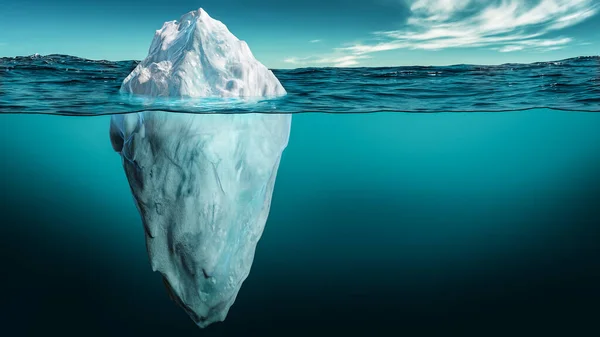 Iceberg Its Visible Tip Underwater Submerged Part Floating Ocean Rendering — Stock Photo, Image