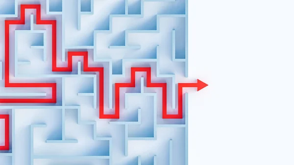 Doolhof Labyrint Met Oplossing Weergave Illustratie Bovenaanzicht Met Kopieerruimte Rode — Stockfoto