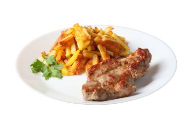 biftek ile kızarmış patates yan wiev izole