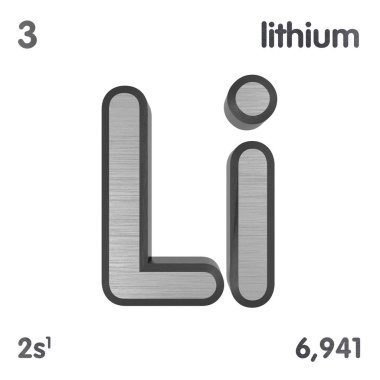 Lityum (Li). Elementlerin periyodik tablosunun kimyasal element işareti. 3d render. 