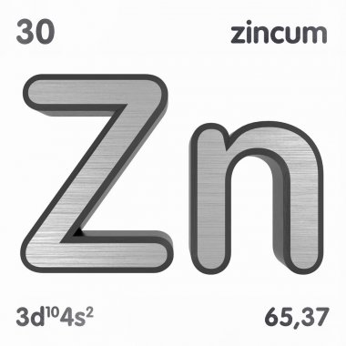 Çinko (Zn) veya Zincum. Periyodik elementler tablosunun kimyasal elementleri. 3d oluşturma. 