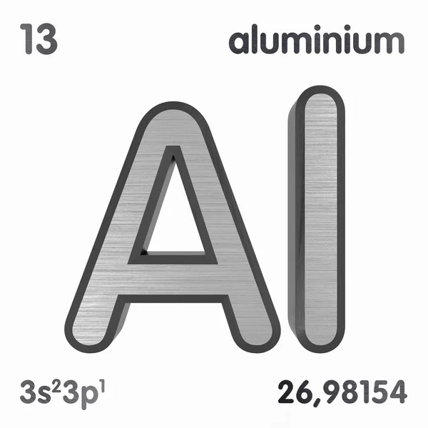 アルミニウム(Al)。元素の周期表の化学元素記号。3D レンダリング. — ストック写真