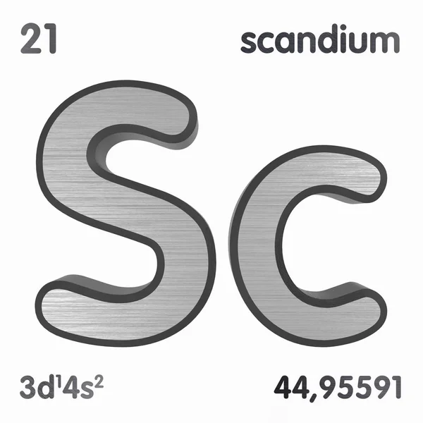Scandium (Sc). Élément chimique signe du tableau périodique des éléments. rendu 3D . — Photo