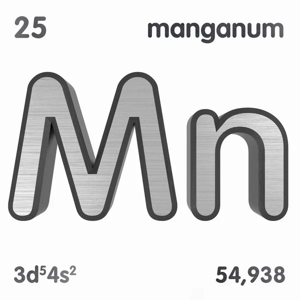 マンガン(Mn)またはマンガナム。元素の周期表の化学元素記号。3D レンダリング. — ストック写真