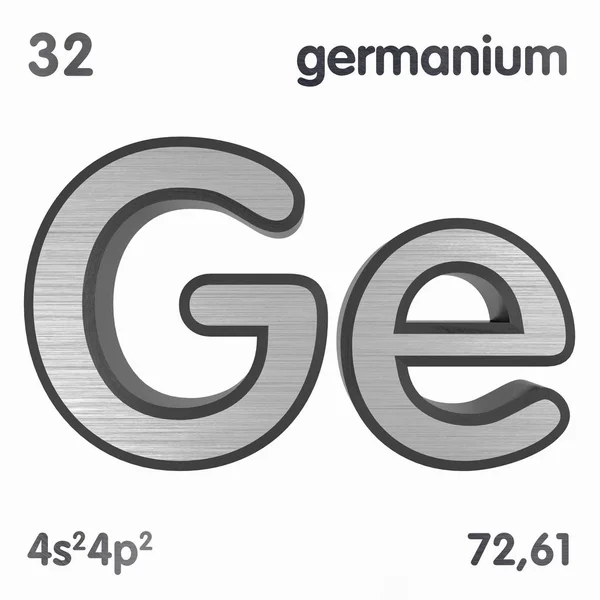 Germanium (GE). Oznaczenie pierwiastka chemicznego okresowego spisu pierwiastków. Renderowanie 3D. — Zdjęcie stockowe