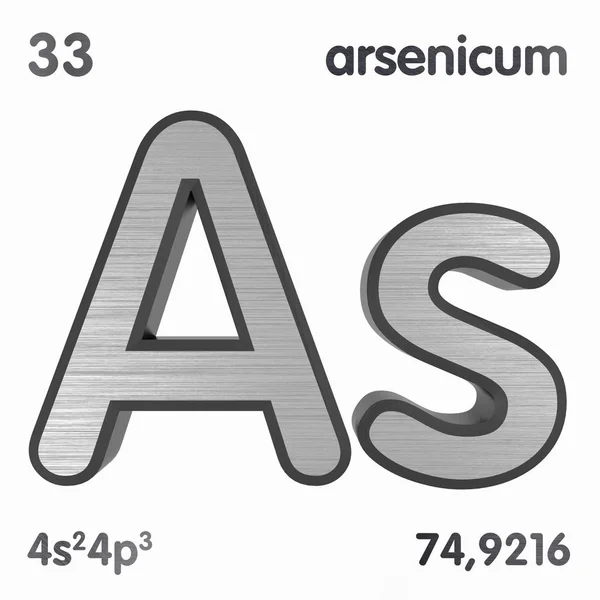 Arseen (as) of arsenicum. Chemisch element teken van periodieke tabel van elementen. 3D-rendering. — Stockfoto
