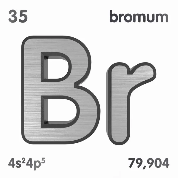 Bromine (BR) nebo Bromium. Značka chemického prvku periodické tabulky prvků. prostorové vykreslování. — Stock fotografie