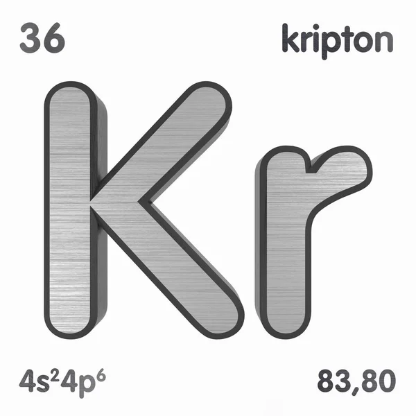 Krypton (em inglês). Elemento químico sinal de tabela periódica de elementos. Renderização 3D . — Fotografia de Stock