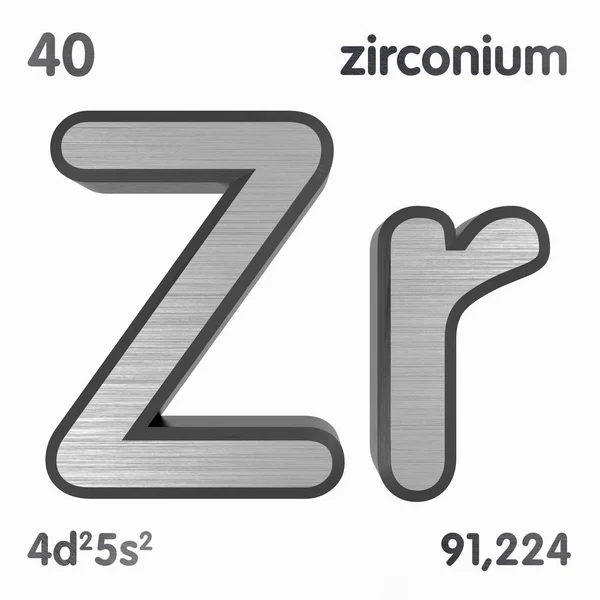 Zirconio (Zr). Elemento chimico segno di tavola periodica degli elementi. Rendering 3D . — Foto Stock