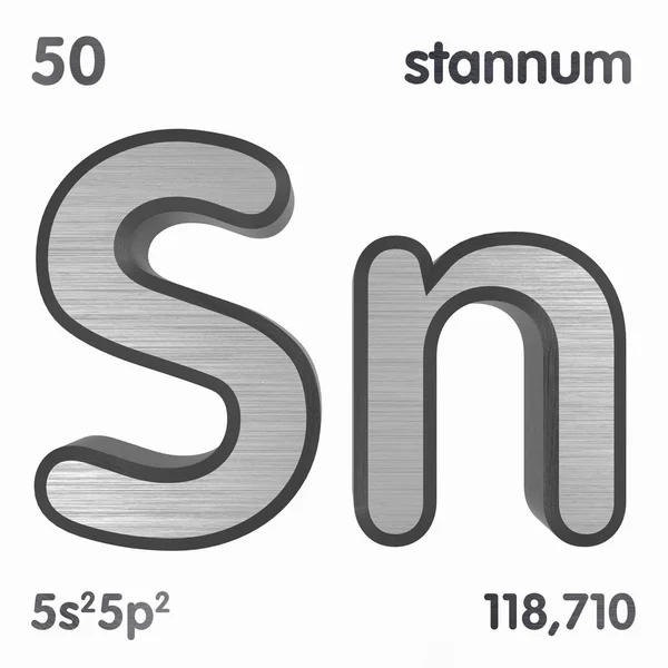 スズ(Sn)またはスタナム。元素の周期表の化学元素記号。3D レンダリング. — ストック写真