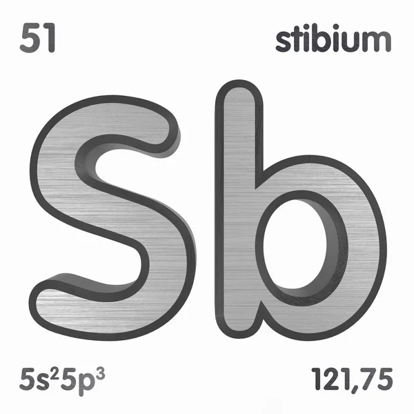 Antimoine (Sb) ou Stibium. Élément chimique signe du tableau périodique des éléments. rendu 3D . — Photo