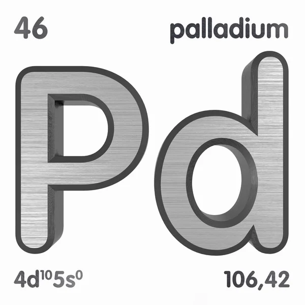 Палладий (Pd). Признак химического элемента периодической таблицы элементов. 3D рендеринг . — стоковое фото