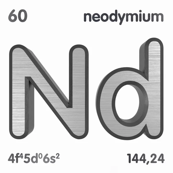 Néodyme (Nd). Élément chimique signe du tableau périodique des éléments. rendu 3D . — Photo