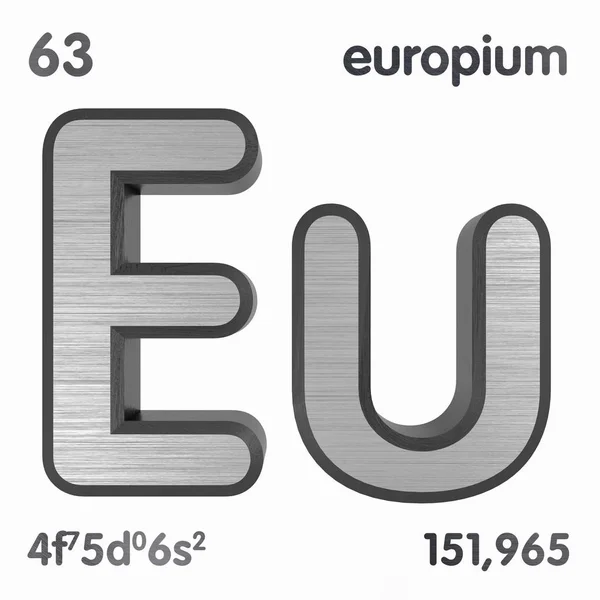 Europium (Eu). Elemento químico sinal de tabela periódica de elementos. Renderização 3D . — Fotografia de Stock