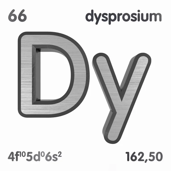 Dysprosium (Dy). Élément chimique signe du tableau périodique des éléments. rendu 3D . — Photo