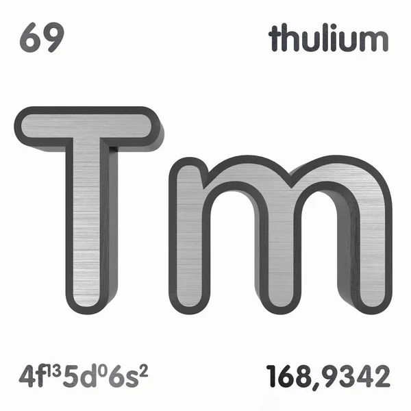 Thulium (TM). Oznaczenie pierwiastka chemicznego okresowego spisu pierwiastków. Renderowanie 3D. — Zdjęcie stockowe