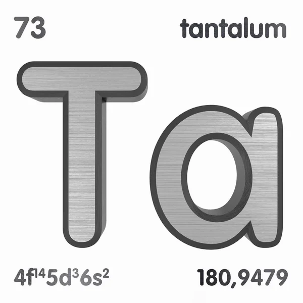 Tantal (ta). Oznaczenie pierwiastka chemicznego okresowego spisu pierwiastków. Renderowanie 3D. — Zdjęcie stockowe