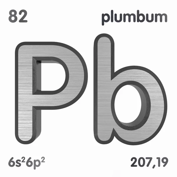 Lood (PB) of lood bum. Chemisch element teken van periodieke tabel van elementen. 3D-rendering. — Stockfoto