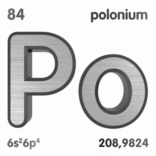 Polónio (Pó). Elemento químico sinal de tabela periódica de elementos. Renderização 3D . — Fotografia de Stock
