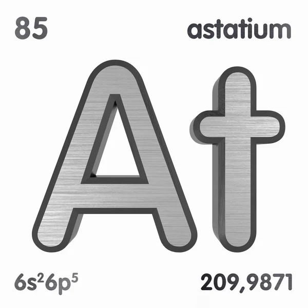 Astatyna (at) lub astatium. Oznaczenie pierwiastka chemicznego okresowego spisu pierwiastków. Renderowanie 3D. — Zdjęcie stockowe