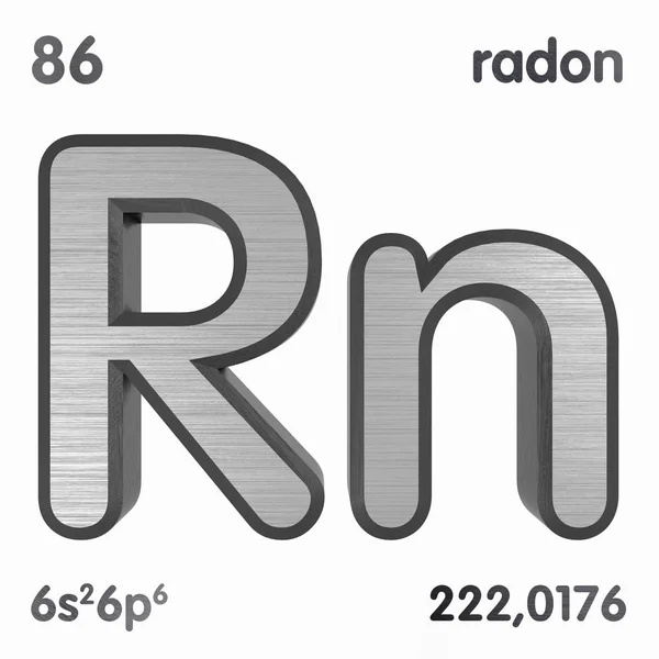 Radon (Rn). Elemento químico sinal de tabela periódica de elementos. Renderização 3D . — Fotografia de Stock