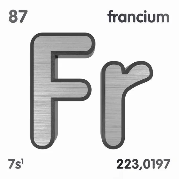 Francium (FR). Značka chemického prvku periodické tabulky prvků. prostorové vykreslování. — Stock fotografie