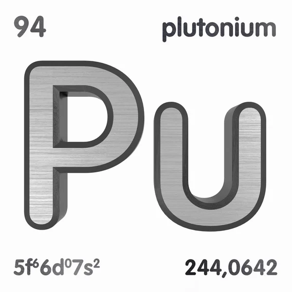プルトニウム(Pu)。元素の周期表の化学元素記号。3D レンダリング. — ストック写真