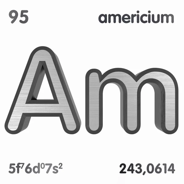 Americium (em inglês). Elemento químico sinal de tabela periódica de elementos. Renderização 3D . — Fotografia de Stock