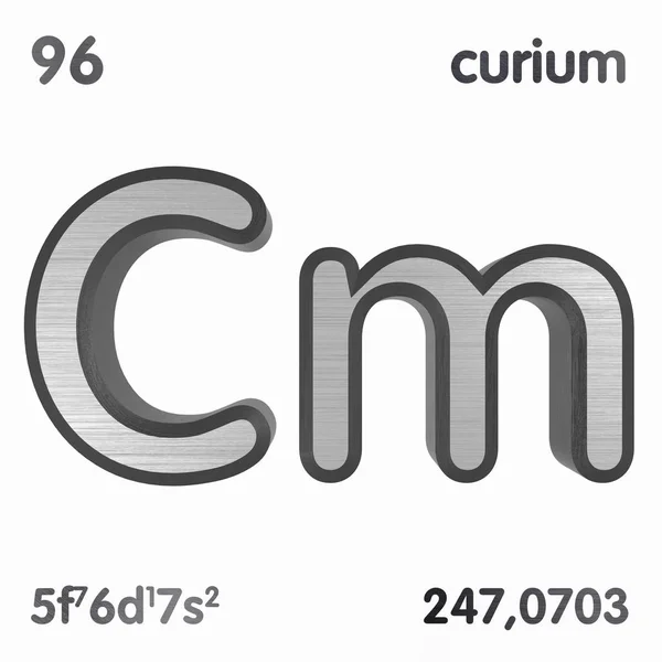 Curium (Cm). Elemento químico sinal de tabela periódica de elementos. Renderização 3D . — Fotografia de Stock