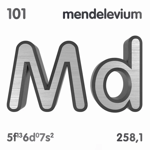 Mendélévium (Md). Élément chimique signe du tableau périodique des éléments. rendu 3D . — Photo