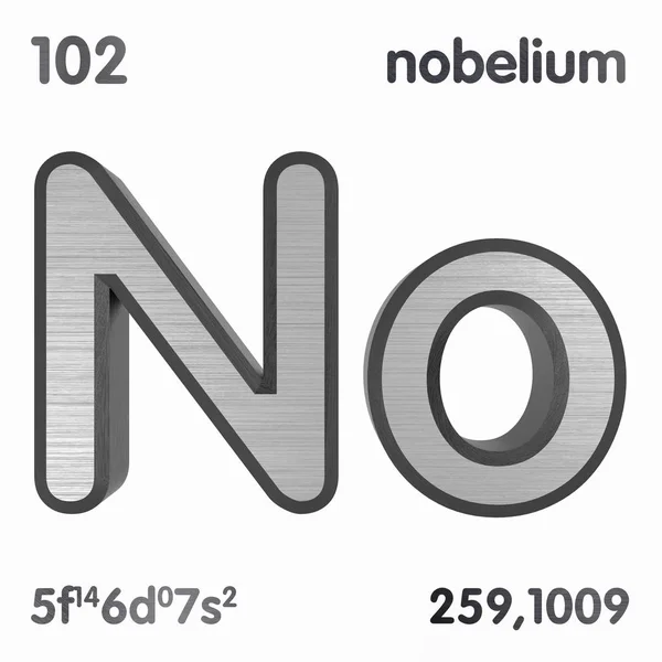 Nobélio (No). Elemento químico sinal de tabela periódica de elementos. Renderização 3D . — Fotografia de Stock