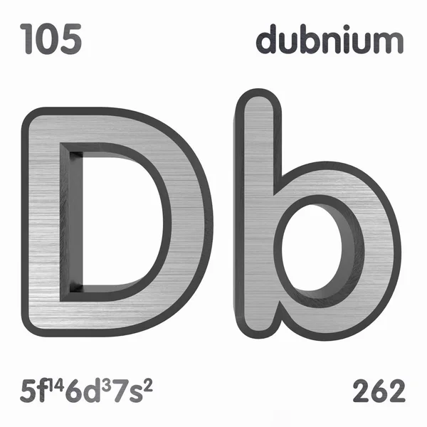 Dubnium (Db). Élément chimique signe du tableau périodique des éléments. rendu 3D . — Photo