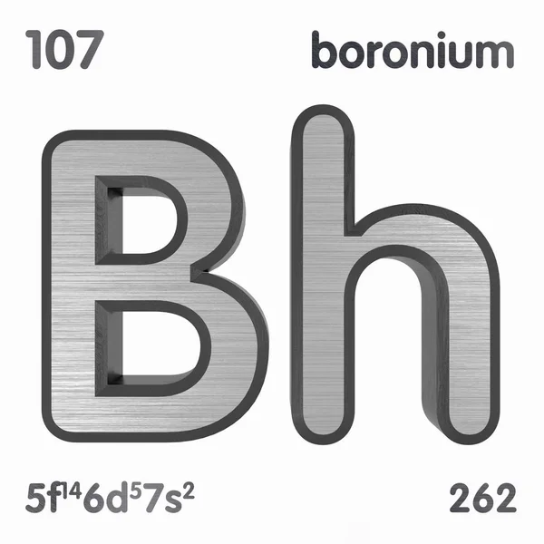 Bohrium (Bh). Signo de elemento químico de la tabla periódica de elementos. Renderizado 3D . — Foto de Stock