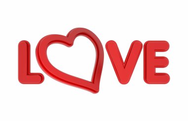 Aşk sanatı. Mektuplar ve kalp. 3d render. Beyaz üzerine izole.