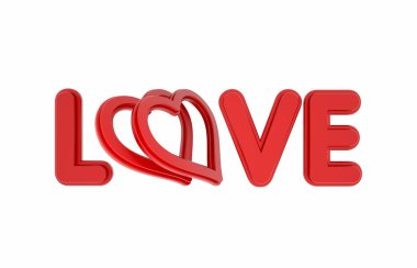 Aşk sanatı. Mektuplar ve iki kalp. 3d render. Beyaz üzerine izole.