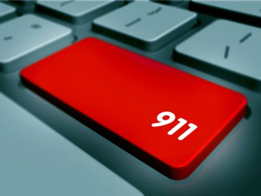 Bilgisayar Klavyesi Üzerinde Kırmızı 911 Düğmesi. 3d render.