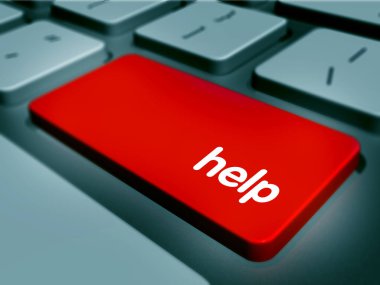 Bilgisayar Klavyesi'nde Kırmızı Yardım Düğmesi. 3d render.