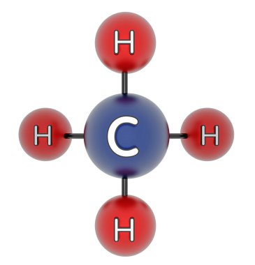 ch4. Metan. Metanyum. 3d model. Beyaz üzerine izole.